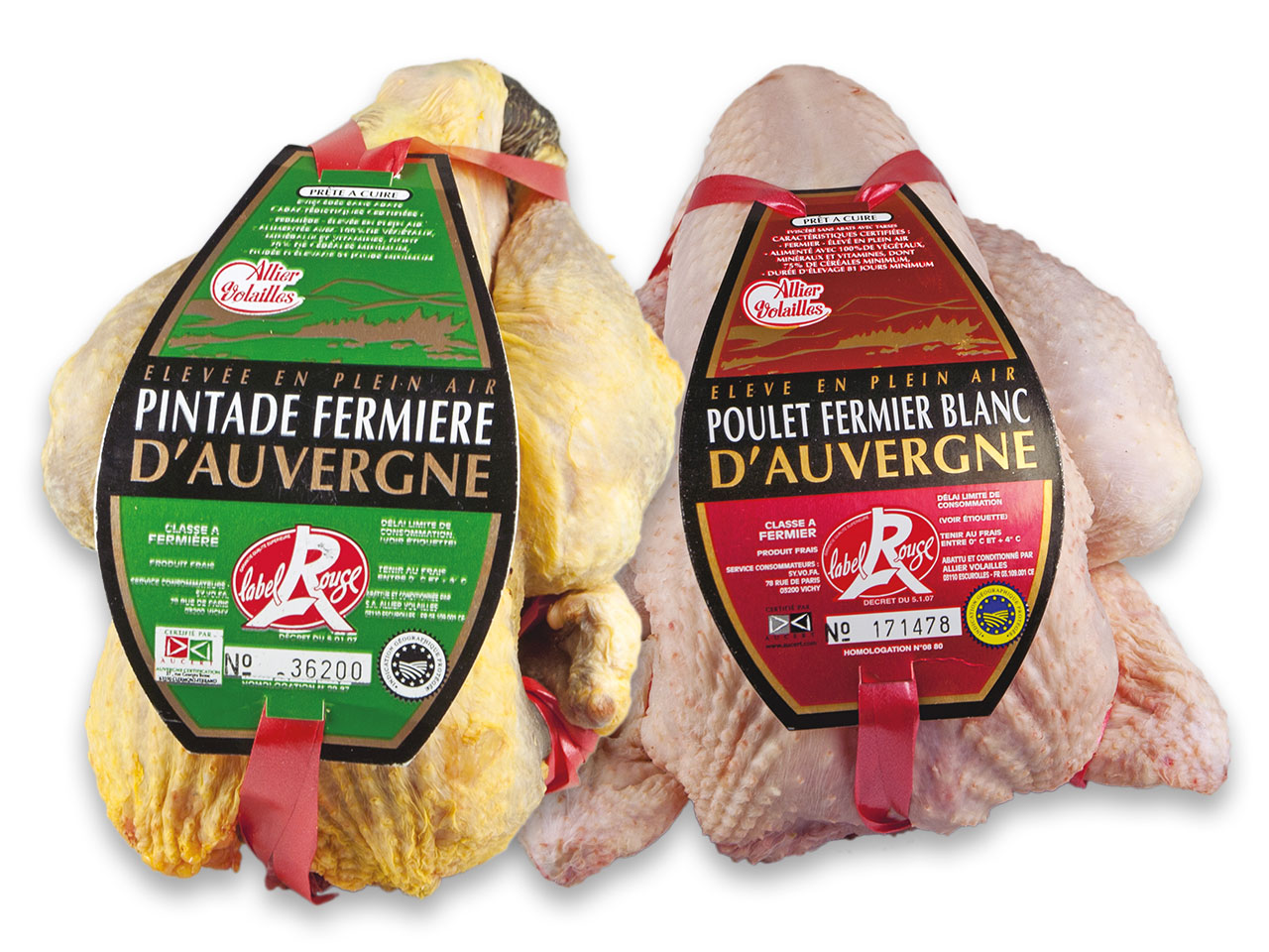 Pintade fermière d'Auvergne et poulet fermier d'Auvergne